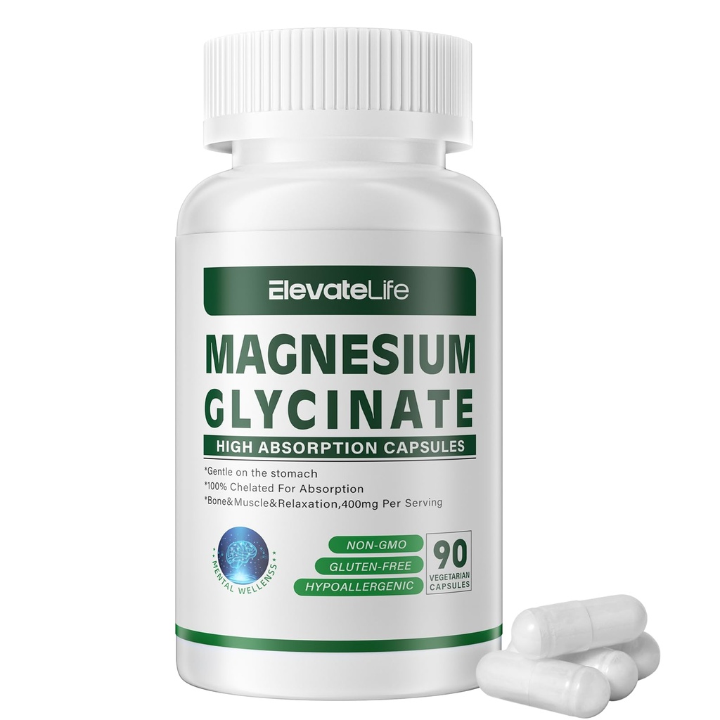 Glicinat de magneziu 400 MG per Serving 100% Chelated for High Absorbtion, Gentle On Stomac, Non-GMO, 90 Capsule vegetariene