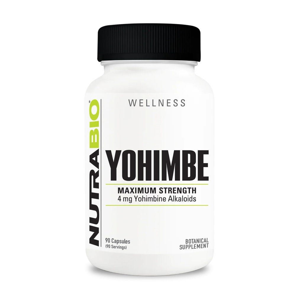 NutraBio Yohimbe Bark Extras Supliment pentru bărbaţi şi femei, 4mg, 90 Capsule vegetale