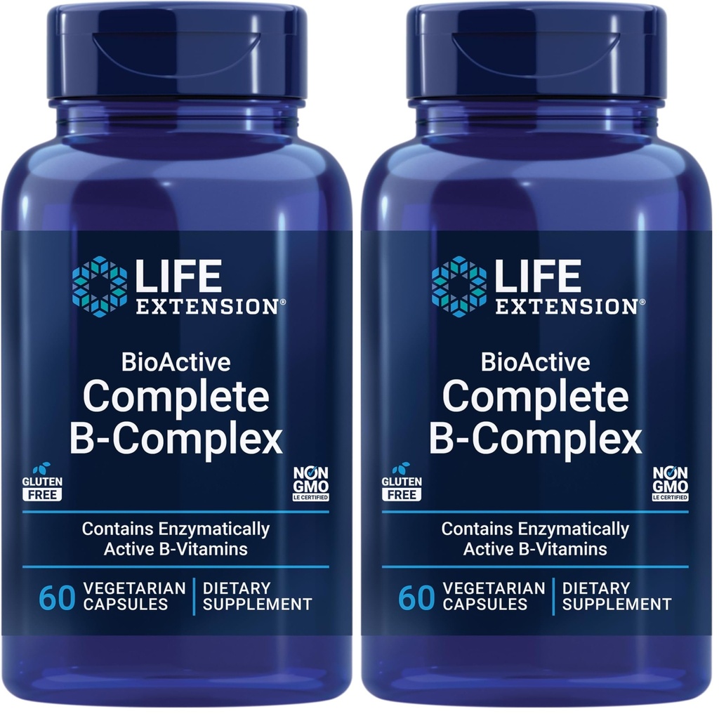 Life Extensie Bioactive Complete B-complex, Inima, Brain și Suport Nervi, Energie Sanatos, Metabolism, Complex B complet, 60 Capsule vegetariene (Pachetul de 2)