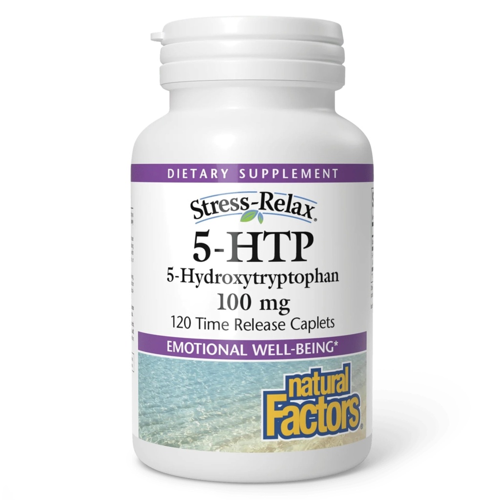 Factori naturali, stres-Relaxa 5-HTP 100 mg, Suplimentul Farmaceutic-Grad, Suportă somn și emoțional Well-Being, 120 Conte (Pachet de 1)