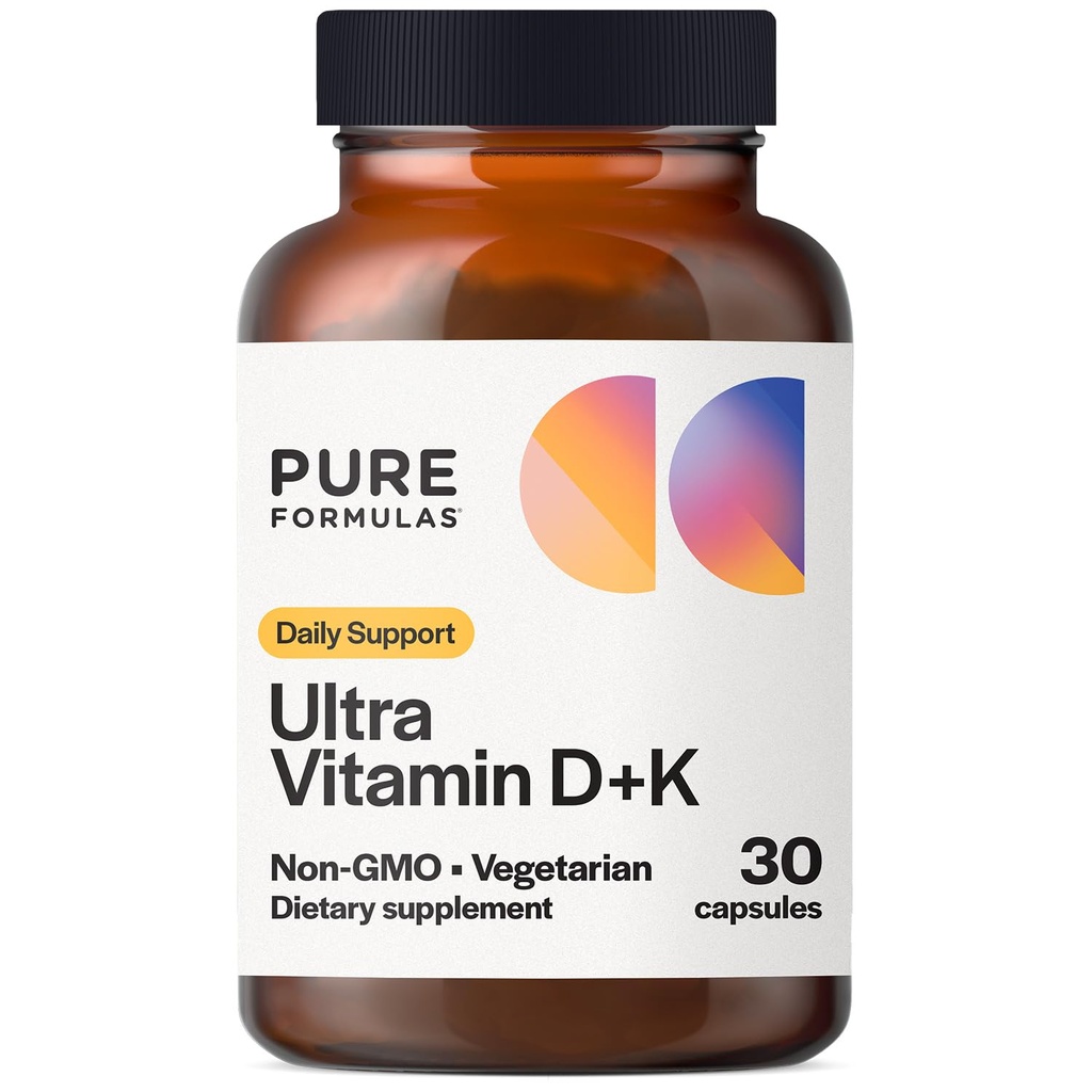 Vitamina D3 K2 Vitamina 5000 UI - VIT D3 K2 Supliment pentru absorbţia calciului, concentraţia osoasă, suportul funcţiei cardiovasculare şi imune, Soy-Free, capsulele non-GMO 30 vegetariene