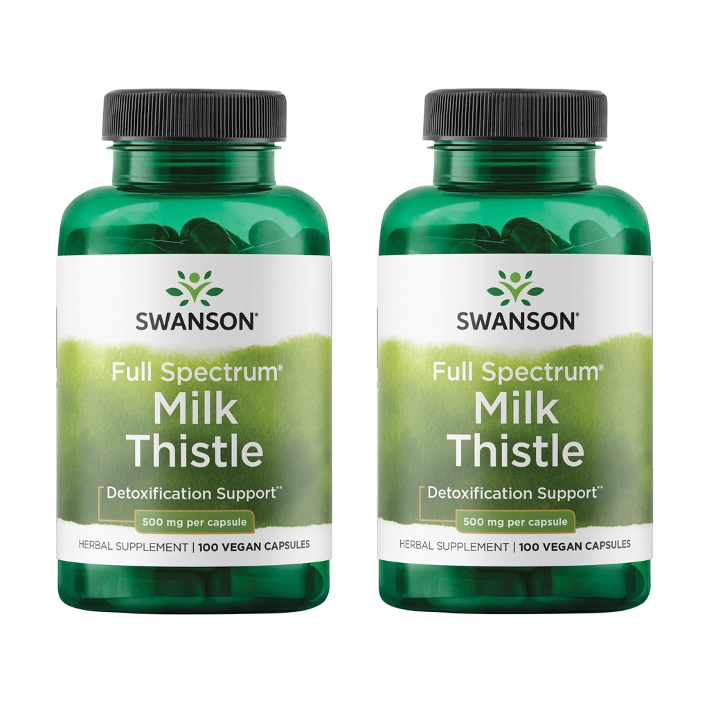 Swanson Milk Thistle - Suplimentul de suport pentru ficat de plante - Formula naturala Ajuta la mentinerea sanatatii generale si a sanatatii - (100 capsule, 500 mg fiecare) 2 Pachet