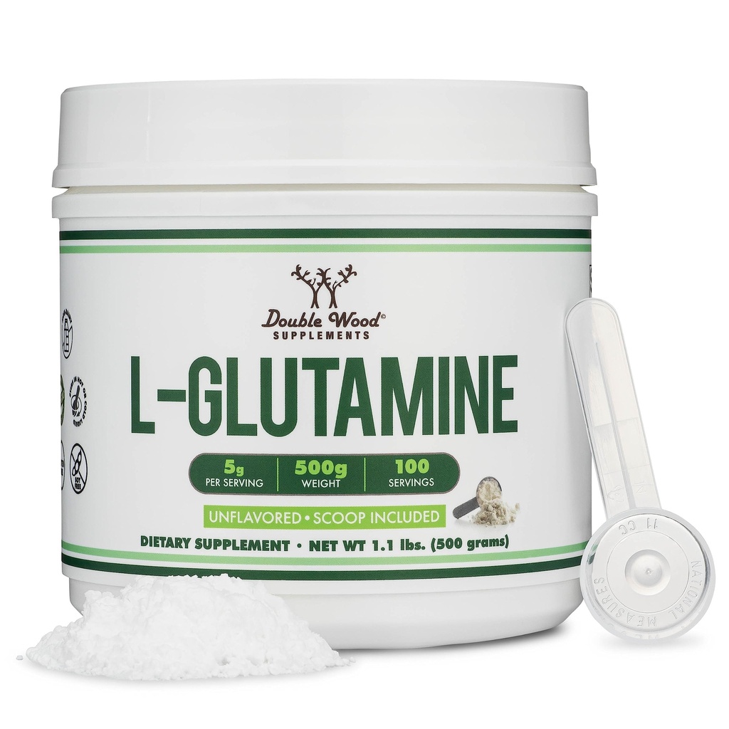 L Glutamina pulbere 1.1lbs (100 serviri de 5 Grams fiecare - a treia parte testat L-Glutamine pulbere) Nearomat, Keto, Vegan prietenos (cu Scoop) pentru exercitii de rezistenta si sanatate Gut de lemn dublu