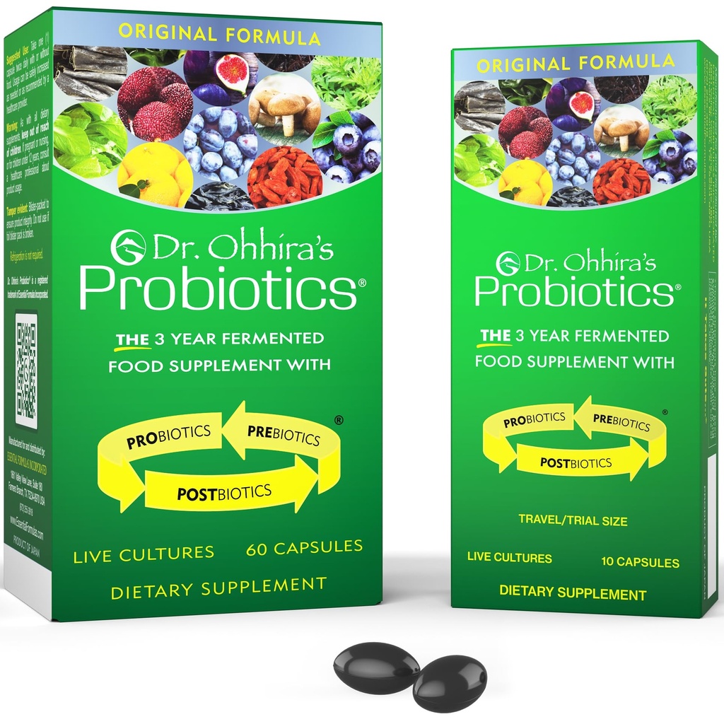 Probioticele Dr. Ohhira, Formula originala, 60 Capace cu Bonus 10 Capsule Pack de călătorie - 13 Probiotice cu prebiotice și postbiotice