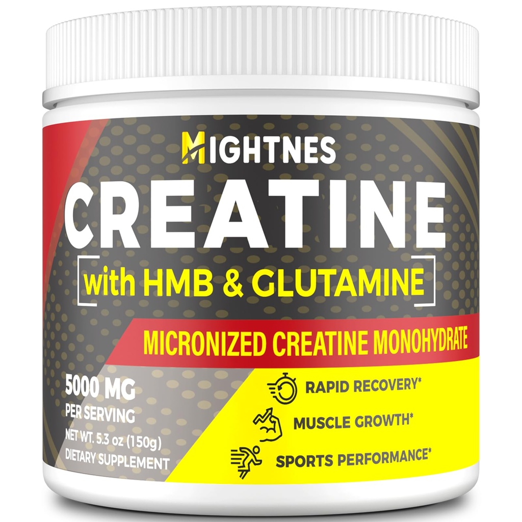 Creatin HMB, Creatin Powder pentru bărbaţi şi femei, Micronited Creatin Monohidrat pentru creşterea şi recuperarea musculare şi creşterea forţei, performanţă, Creatin HMB cu glutamina, Gluten gratuit, 30 Serviri