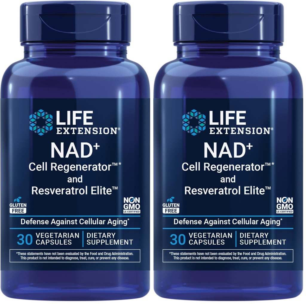 Prelungirea vieţii NAD+ Regenerator de celule şi Resveratrol Elite, NIAGEN Nicotinamidă riboside, Trans-resveratrol, quercetină, Fisetină, pentru Longevitate, Energie şi Stres oxidativ, 30 Capsule vegetariene