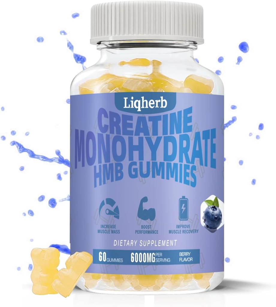 Creatine HMB Gummies pentru adulți, Creatine Monohidrat 5000mg și HMB 1000mg susține recuperarea musculară, Relieves Soreness, Îmbunătățește rezistenta, Non-GMO, Vegan, Gluten-Free, 120