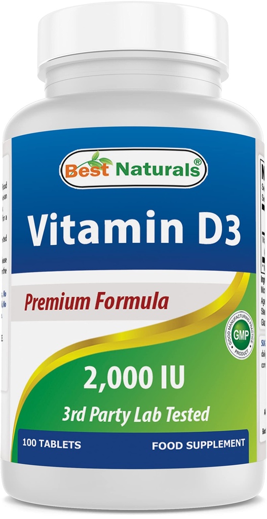 Cele mai bune naturale Vitamina D3 2000 UI (50 mcg) - 100 comprimate - 100 zile de aprovizionare - ajută la susținerea sănătății imune, oase puternice și dinți, și funcția musculară (100 număr (pachet de 1))
