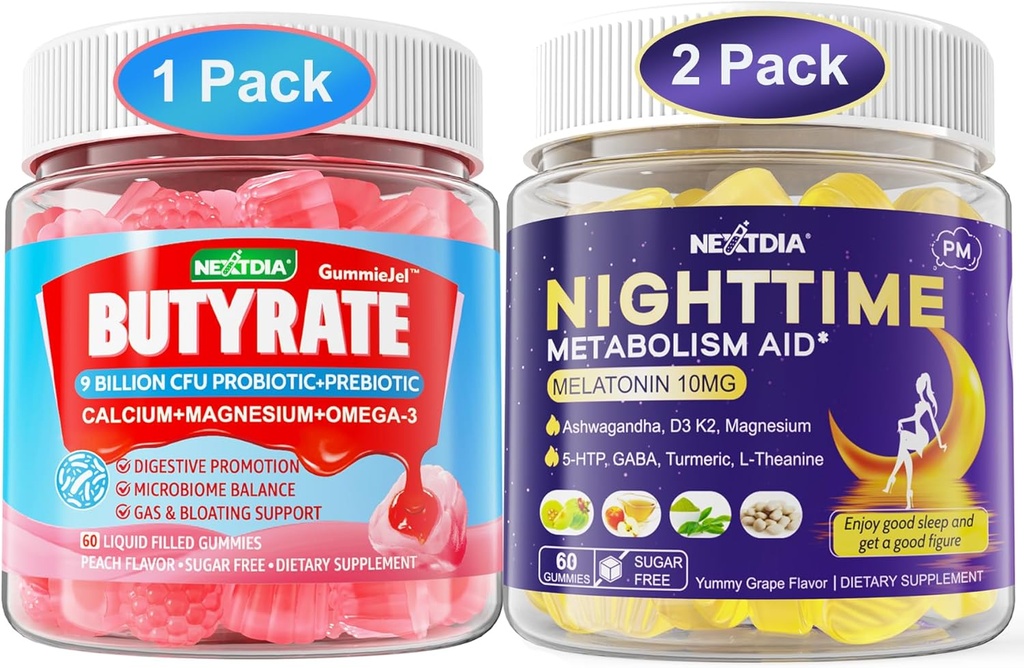 Bundle: Gume butirate cu probiotic + prebiotic + postbiotic & melatonină 10mg 20mg timp de noapte Gume de somn metabolice