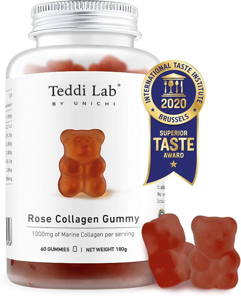 Unichi Rose Collagen Gummy, 1000mg Colagen Gummy de mare volum pentru femei cu colagen Peptides, Rose Petals, Acerola Cherry, Rosehip, 60 Conte