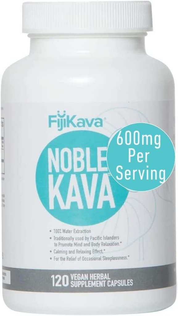 FijiKava Noble Kava Capsule Kava, 600mg Kavalactonă Per Servire, Relaxare Naturală & Supplement Sleep Supplement, Vegan & Non-GMO, 120-Count, Premium Piper Methysticum Extract de calm și stres