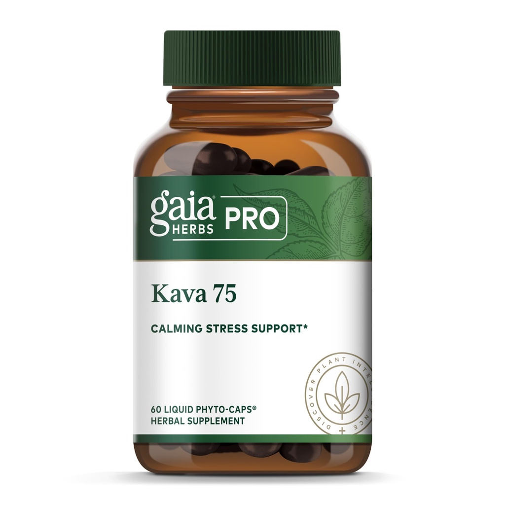 Gaia Herbs PRO Kava 75 - Supliment de suport pentru stres - Ajuta un sentiment de calm si relaxare - 60 Fito-Caps lichid