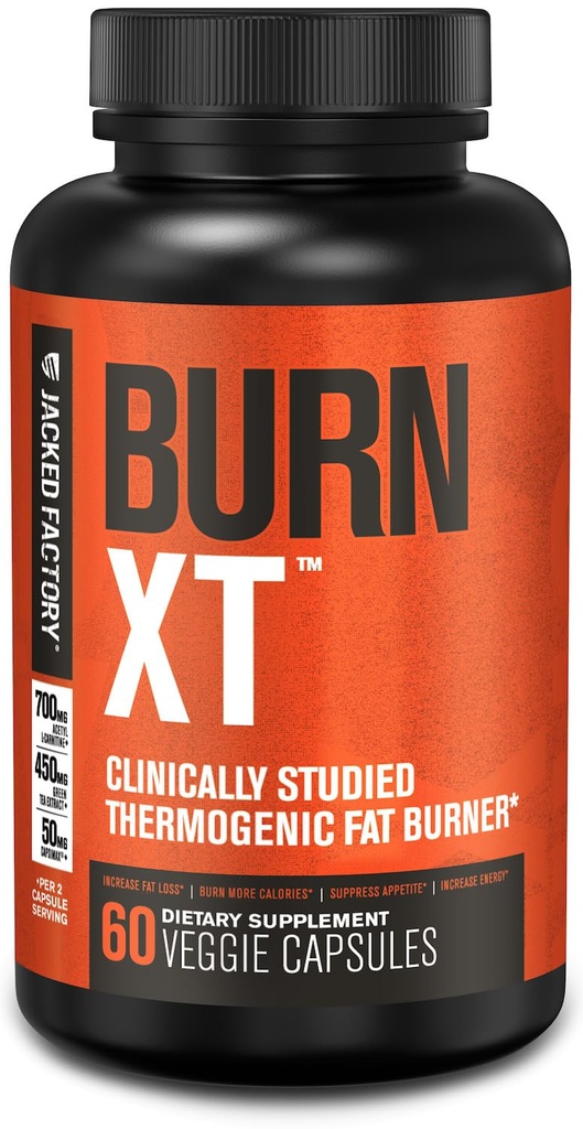 Fabrica Jacked Burn-XT Studiat clinic Burner de grăsime și supliment pierdere în greutate - Appetit Supressant & Booster energie - cu Acetil L-Carnitina, extract de ceai verde și mai mult - 60 pastile diete naturale