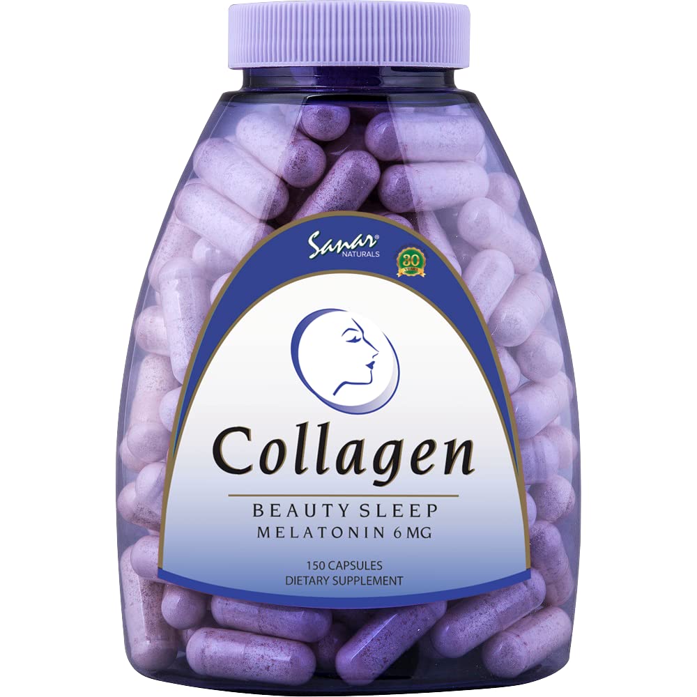 Sanar Naturals Colagen Pills Beauty Sleep with Melatonin 6 mg - Boost Hair Skin Nails Joints - Hydrolyzed Colagen Peptide Supliment, 150 capsule