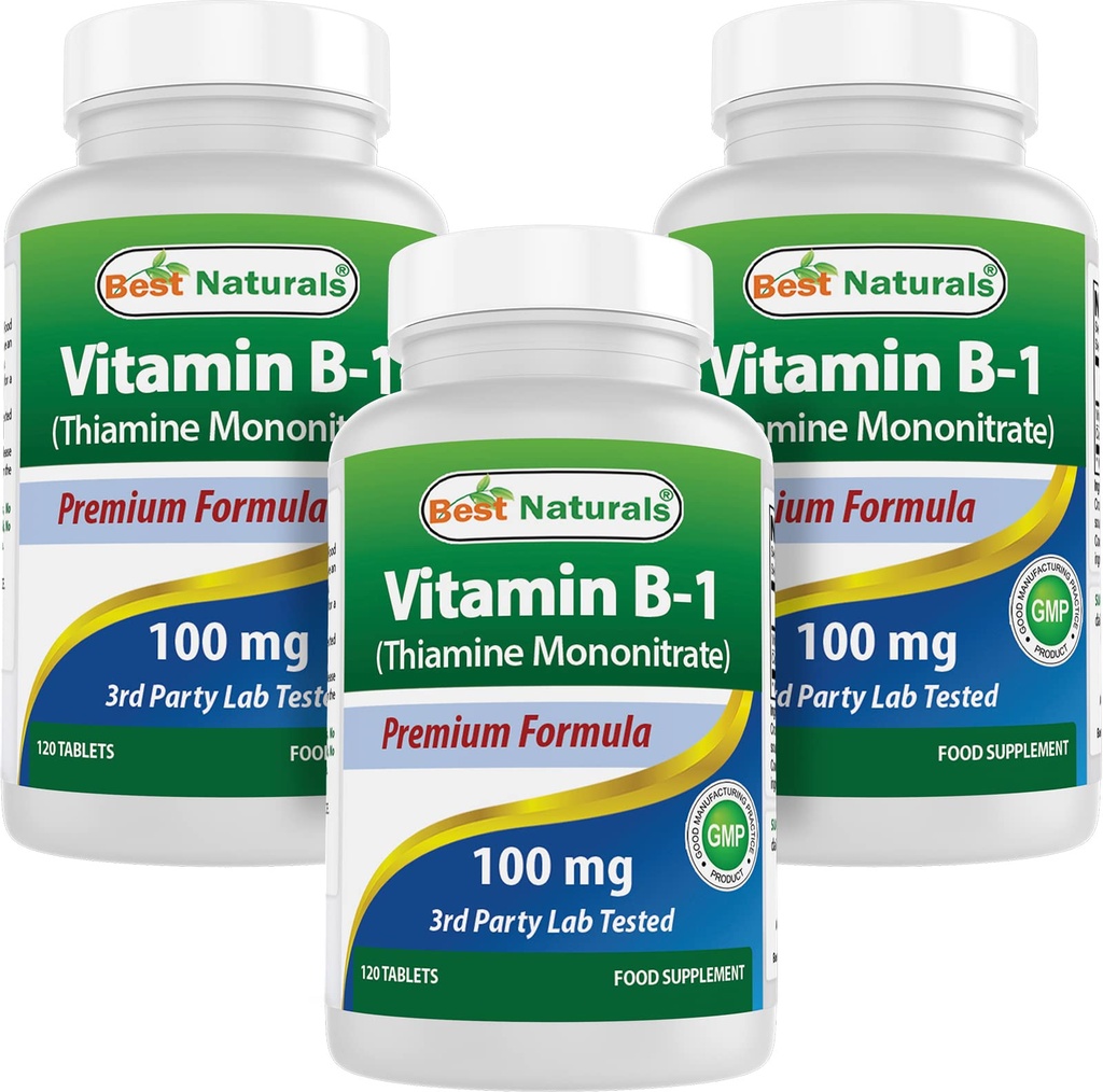 Cele mai bune naturale vitamina B1 sub formă de comprimate de Tiamină mononitrat 100 mg (120 de comprimate (pachet de 3))
