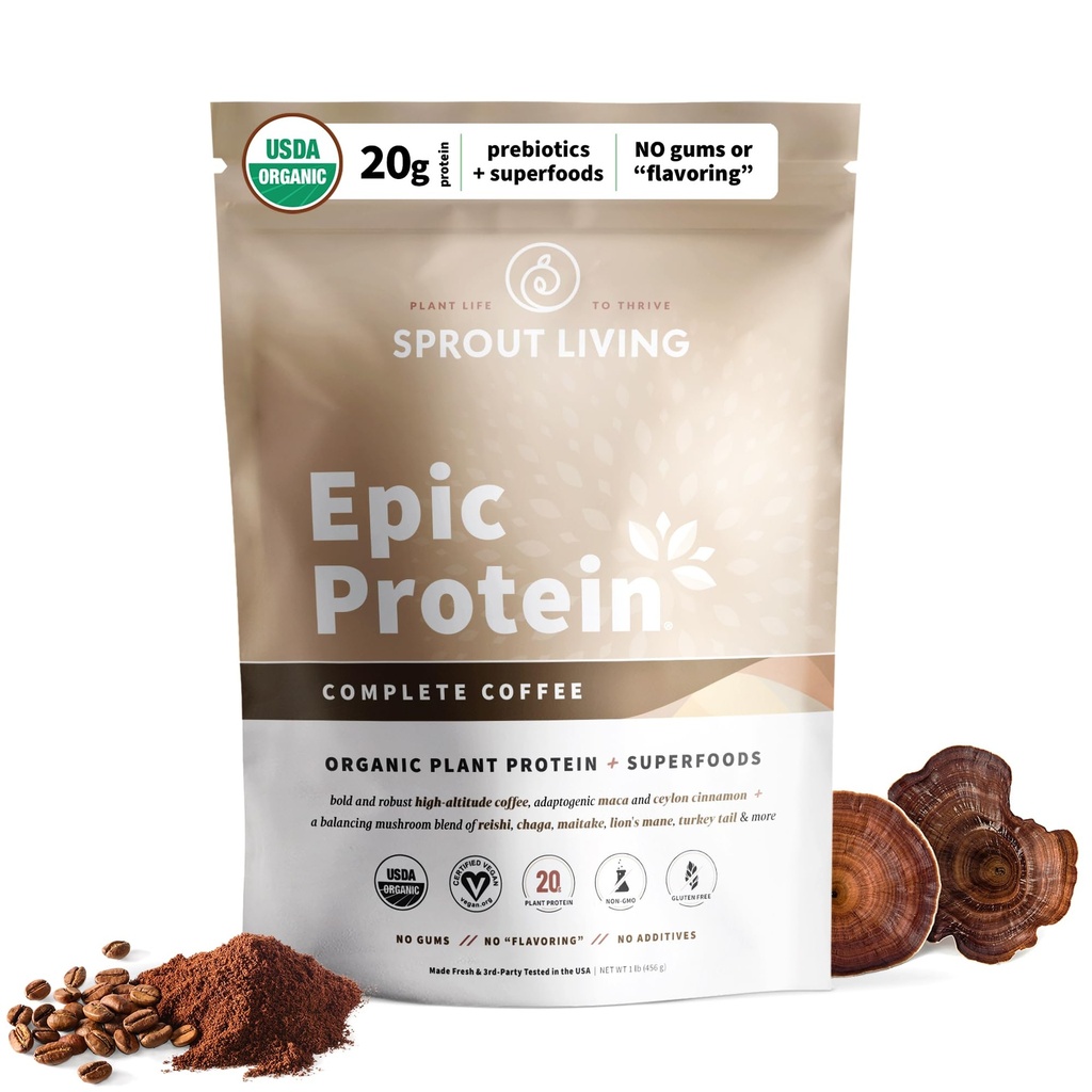 Sprout Living, Proteina epica, Proteina pe baza de plante si Superalimente Pulbere, Cafea completa 
