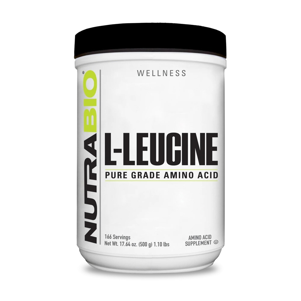 NutraBio 100% L-Leucină pură - Recuperare musculară și suport - Formular natural gratuit Fermentat Amino Acid - Vegan, Non-GMO, Gluten Free - (500 de grame)