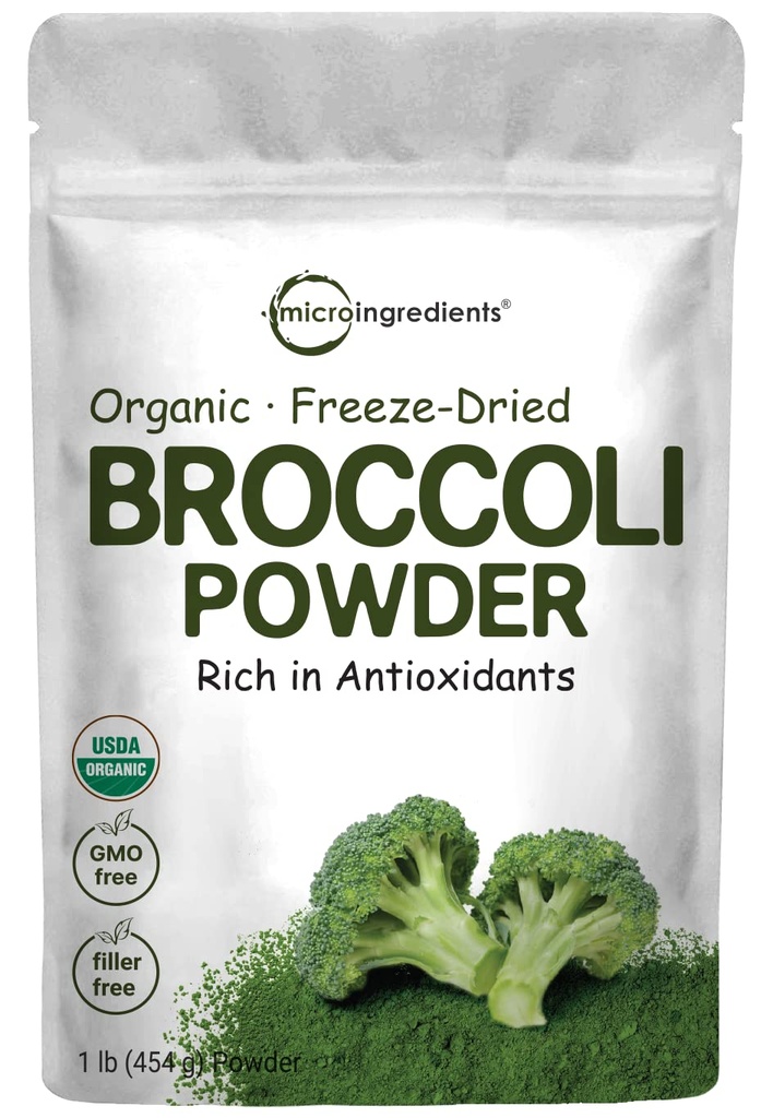 Broccoli Powder organic, 1 Lire, Freeze uscate, Conține DIM natural (diindolilmetan), și bogat în fibre și vitamina imun C, Superfood verde pentru Smoothie & băuturi, Vegan Friendly