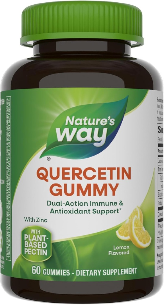 Nature's Way Quercetin Gummies with Zinc, Immune Defense Support*, Powerful Antioxidant*, Lemon Flavored, 60 Gummies