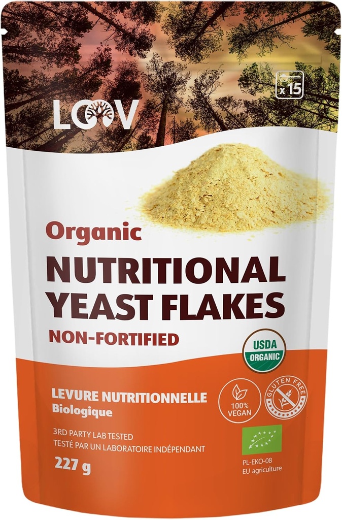 LOOV Organic Non-Forlated Nutritional Flakes - Vegan, Gluten Free, Nooch Non-GMO Nefortificat - Sursa buna de B-Vitamins naturale - Nu Adăugat sare sau zahăr - sac renovabil, 8 Ounces (227 Grams)