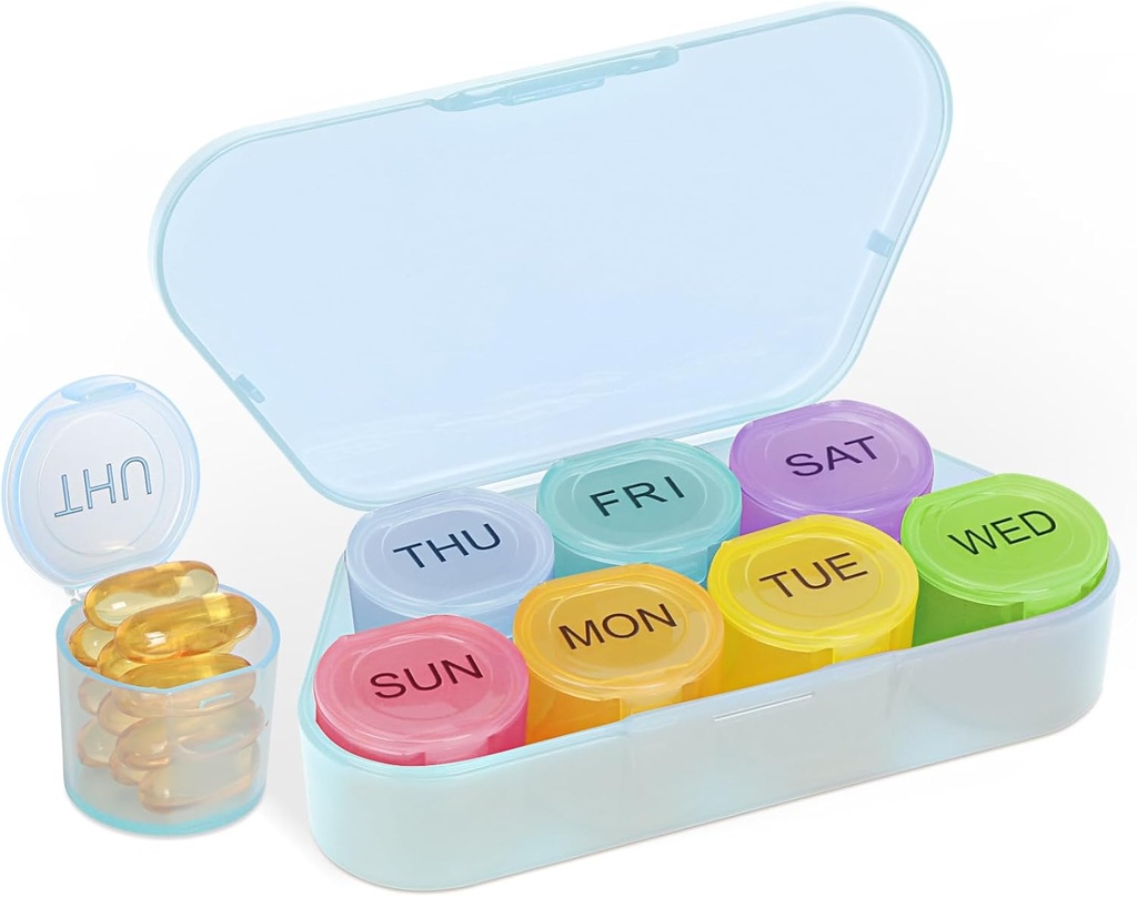 NatureTouch Weekly Pill Organizator, BPA Free Medicine Organizator Rainbow 9 Ziua Pilula cutie, Daily Portable Pill Container pentru pastile / Vitamin / Fish ulei / Suplimente [Ultima versiune],Blue