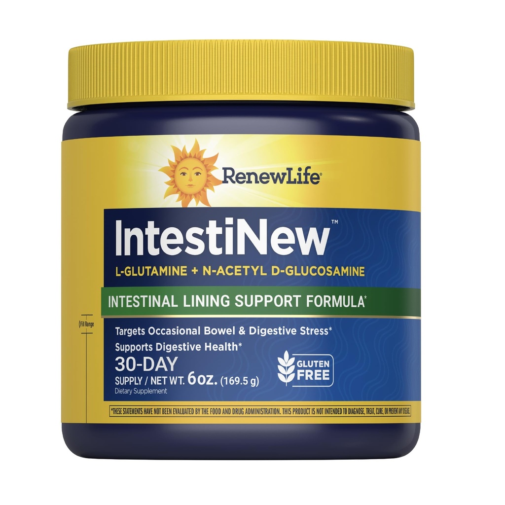 Renew Life IntestiNew Intestinal Lining Supplement Supplement Supplement Formulă de suport Digestive Health, L-Glutamine, Dairy, Soy and gluten-free, 5.7 oz.
