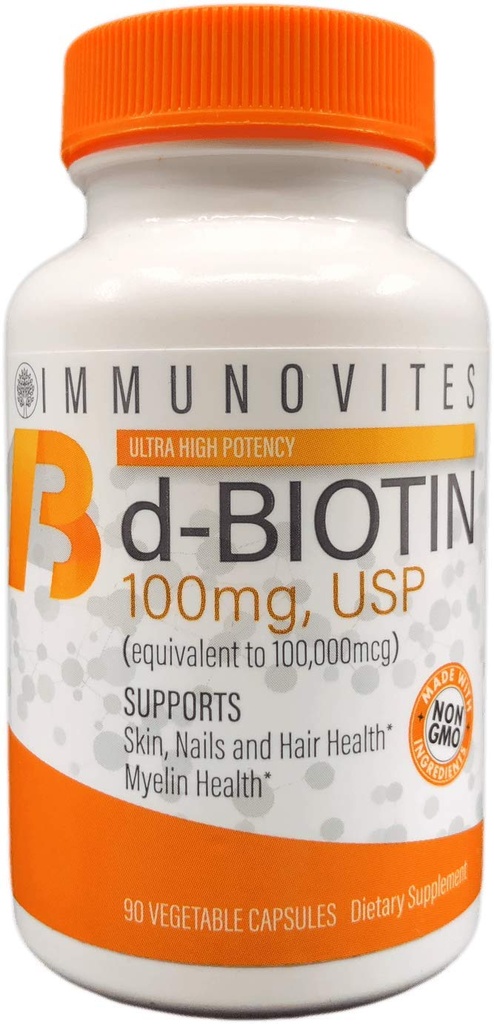 IMUNOVITE Biotină în doză mare (ca d- Biotină, USP) 100 mg (Equivalent până la 100.000 mcg) 90 capsule, potenţă mare