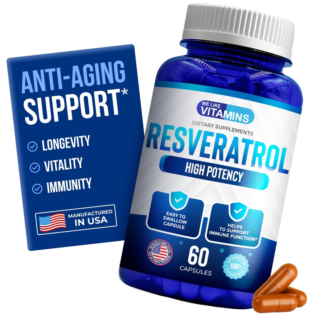 Ne plac vitaminele Resveratrol 1000mg per Servire - 60 Easy to Swallow Veggie Capsule - Natural Resveratrol Supliment 1000mg - Antioxidant Supplement Ajuta la sustinerea sistemului imunitar
