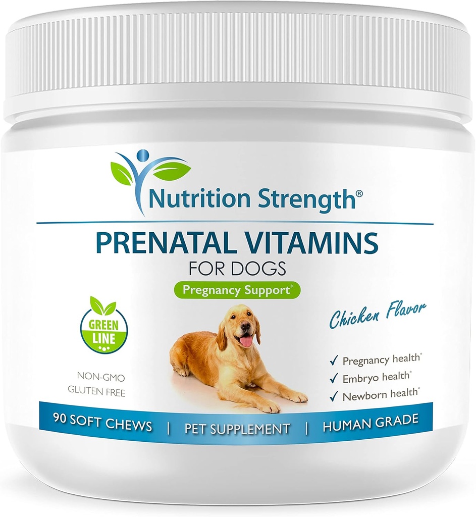 Vitamine prenatale pentru câini pentru a sprijini dezvoltarea de catei sanatosi, Promoveaza productia de lapte, cu acid folic, fier, zinc, iod, B vitamine pentru caini gravide, 90 Chews moale