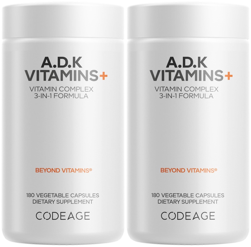 Suplimentul de vitamine ADK - Vitamină esenţială A, D3 5000 UI, K1 & K2 (MK4 & MK7) - 6- Montă - 1 capsulă per Serving, Non-GMO, Gluten-Free - 2-Pachet