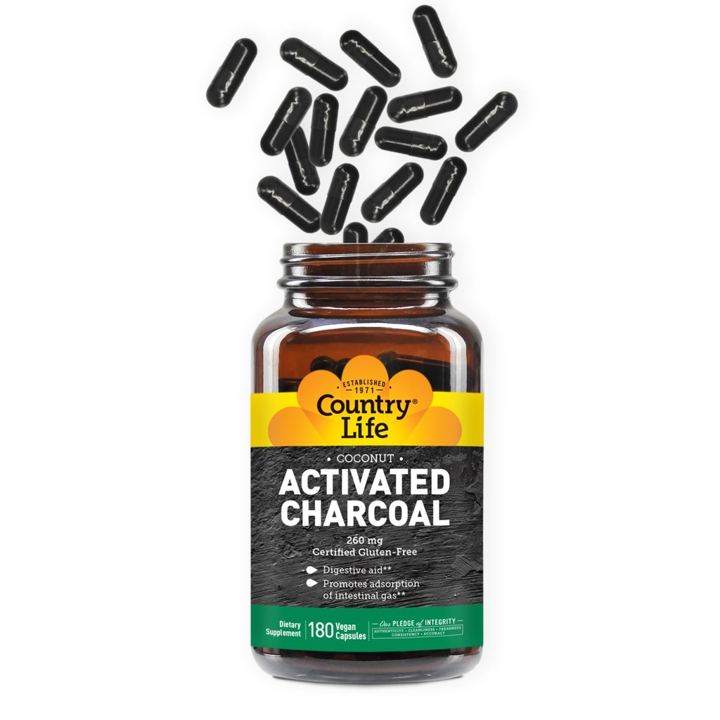 Country Life Actived Organic Coconut Charcoal Capsule, 260mg 