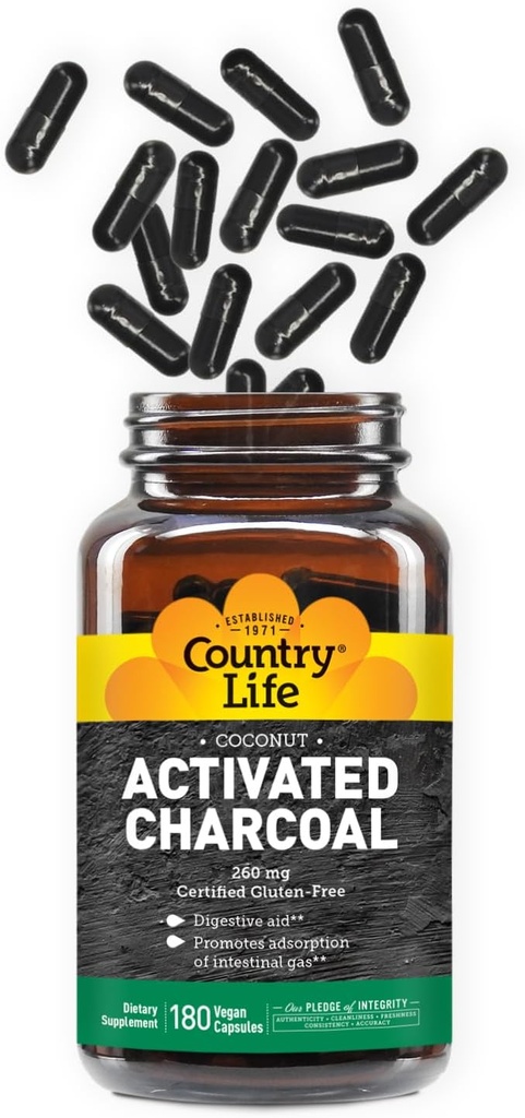 Country Life Actived Organic Coconut Charcoal Capsule, 260mg 