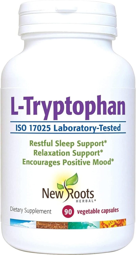 NOU ROOTS HERBAL L-Tryptofan Supliment pentru somn (90 capsule) 220 mg, Suplimentul vegetal pentru somn sănătos, stare de spirit și răspuns la stres 