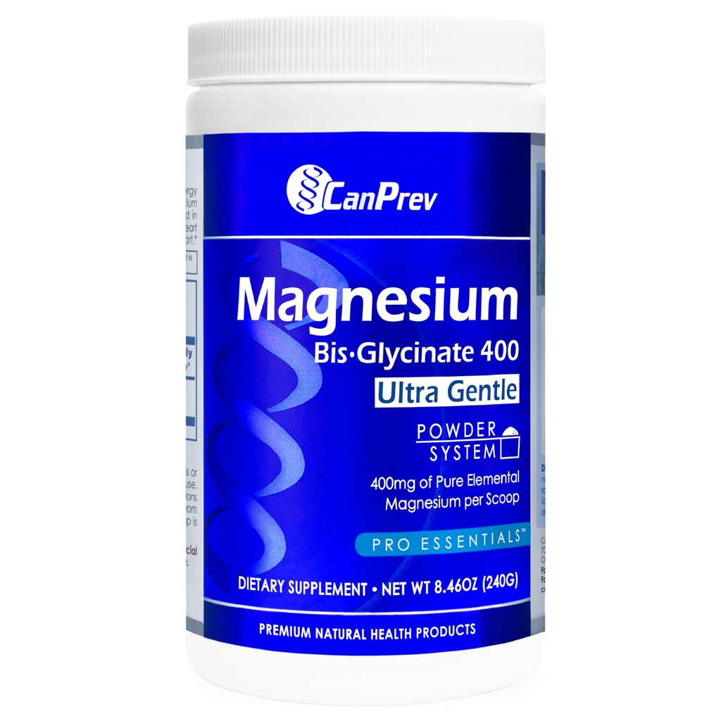 CanPrev Magneziu Bisglicinat 400 Ultra Pulbere blând 240g 48 Serviri, 400mg Magneziu Elemental Per Scoop, Suportă Nopţi odihnitoare, Funcţia musculară, Gentle pe Digestia, Vegan, Non-GMO, Gluten-Free