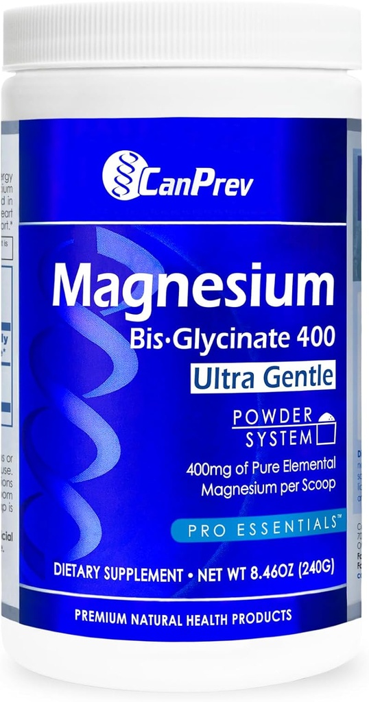 CanPrev Magneziu Bisglicinat 400 Ultra Pulbere blând 240g 48 Serviri, 400mg Magneziu Elemental Per Scoop, Suportă Nopţi odihnitoare, Funcţia musculară, Gentle pe Digestia, Vegan, Non-GMO, Gluten-Free