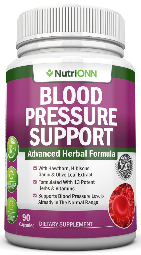 Suplimentul de susţinere a tensiunii arteriale - 13 Herbs & Vitamine - cu Hawthorn, Hibiscus, Usturoi şi extract de frunze de măsline - Supliment natural pentru femei şi bărbaţi - Capsule de înaltă rezistenţă - Non-GMO - 90 zile de aprovizionare