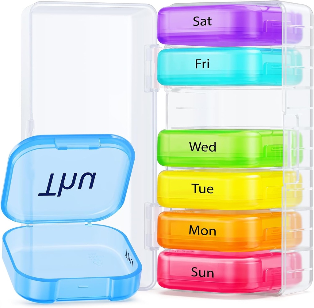 Auvon Extra Large Weekly Pill Organizator, Portable Separat Pilula Cutie 7 zile sloturi Fit Pocket & Pursa, Pilula caz cu dublă protecție pentru călătorie, Pilula Container pentru vitamine mari, uleiuri de pește, Suplimente