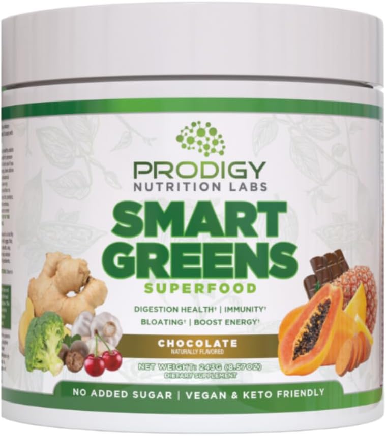 Prodigy Greens inteligente - Super Greens pulbere Smoothie & Drink Mix - Probiotice pentru Digestive Health & Bloating Relief, Proteine, legume, și fructe cu Chlorella pentru sănătate Gut