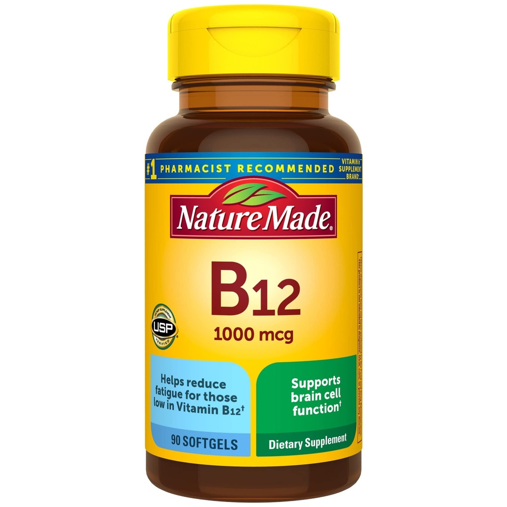 Natural Made Vitamina B12 1000 mcg, Supliment alimentar pentru suport de metabolice energie- 90 Softgels.,
