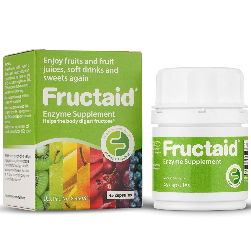 Supliment enzimatic - 45 capsule, astfel încât să vă puteţi bucura de fructe, suc de fructe, băuturi răcoritoare şi dulciuri din nou, Supliment alimentar, gluten-free, lactoză-free
