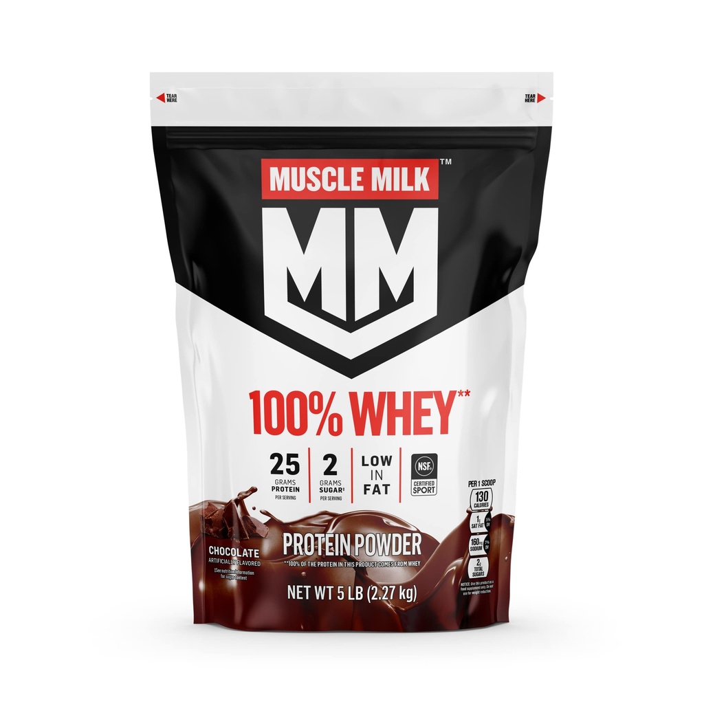 Lapte muscular 100% Whey Proteine pulbere, Ciocolata, 5 Lire, 66 Serviri, 25g Proteina, 2g Zahăr, scăzut în grăsime, NSF Certified for Sport, Energizant Snack, Antrenament de recuperare, Ambalaj mai Vary
