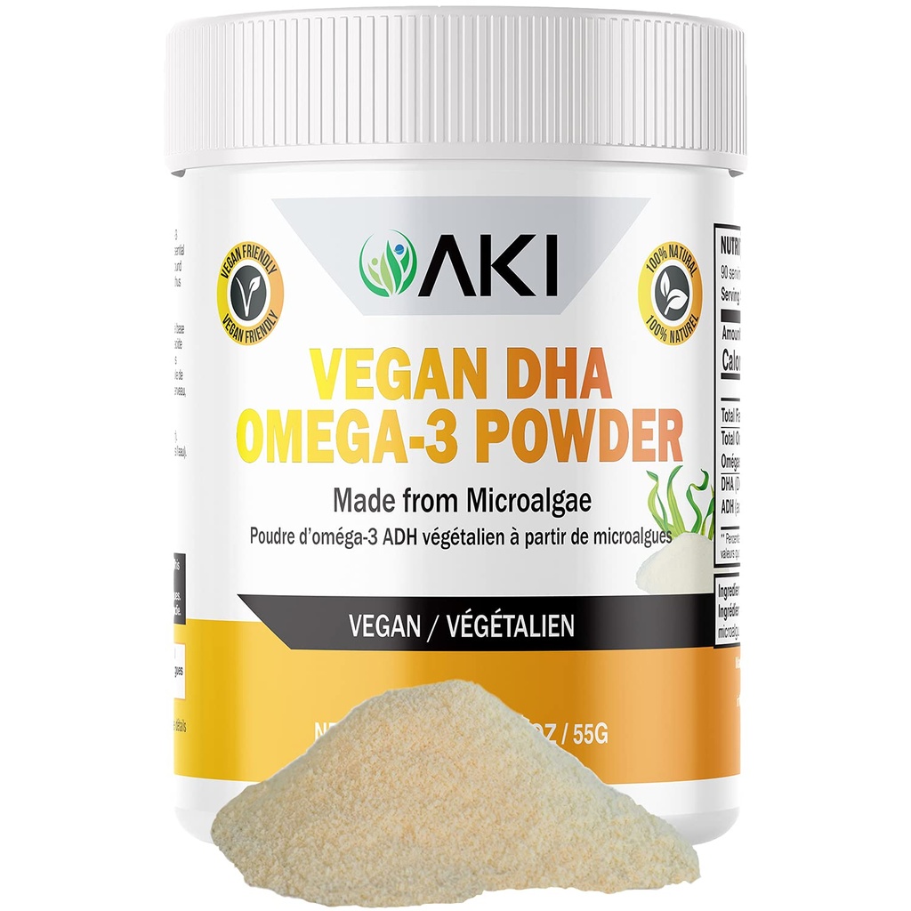 AKI Omega 3 DHA Micro Algae Powder Suplimente - Keto vitamina pentru inflamație pe bază de plante - Alternative la pește sau ulei de krill - Vegan & OMG-free (1.94oz/55g)