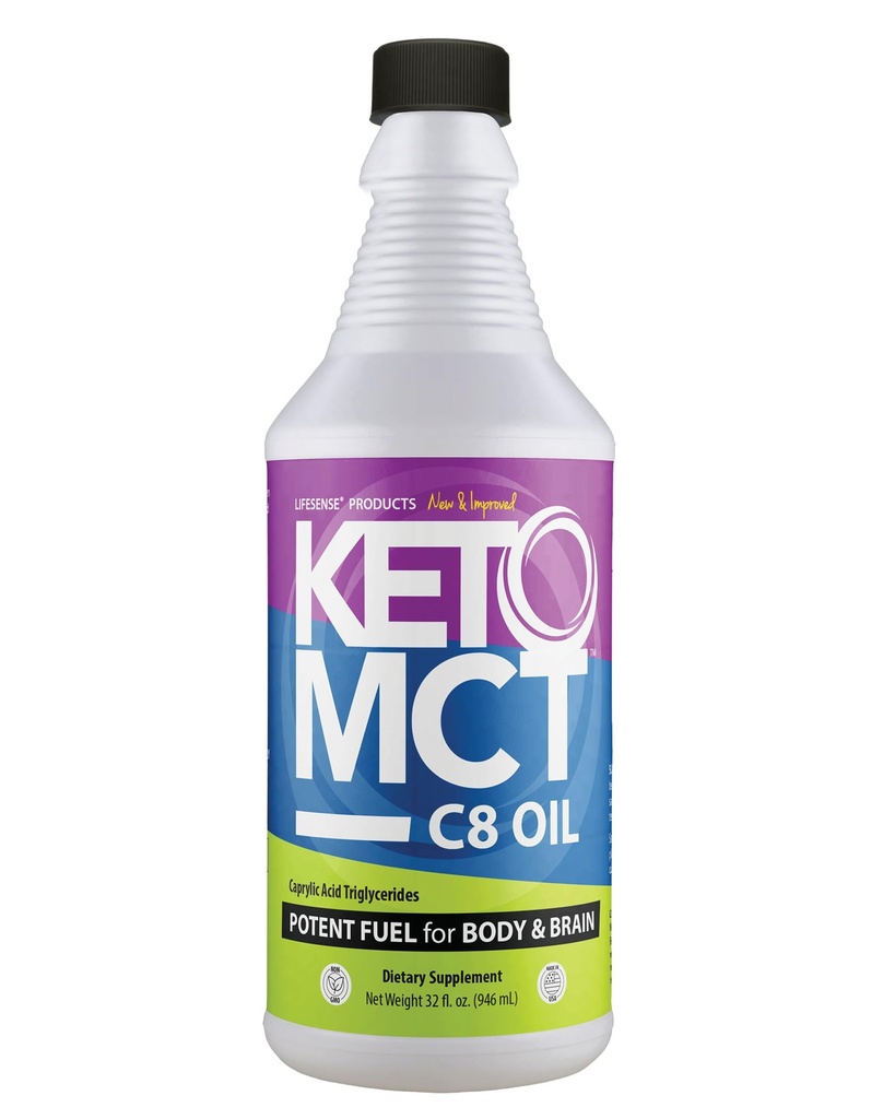 LifeSense C8 MCT Ulei, Keto-Friendly, Sursa de ulei de nucă de cocos, dovedit clinic pentru a crește producția de cetone, combustibil optim pentru creier și corp, Made în Statele Unite ale Americii de PhD Nutrition, 32 oz