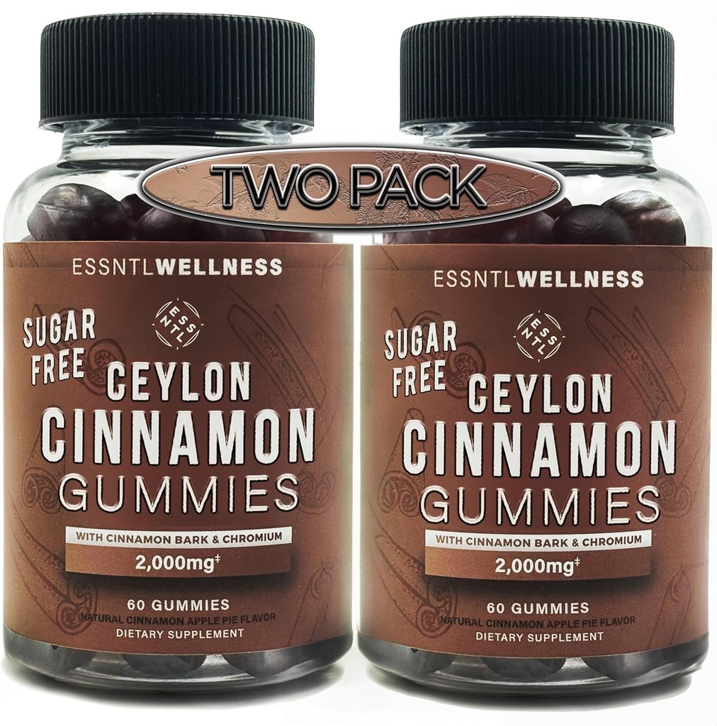 Ceylon Scorțișoară Gumies de zahăr gratuit, (120ct 2000mg / Serving) Suport comun, Antioxidant, Delicious Sugar Free Apple Gummies, Vegan și Gluten gratuit