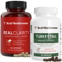Ciuperci reale RealClarity (60ct) şi Turcia Coada (90ct) Capsule Bundle - supliment ciuperci pentru Claritatea mentala, Focus & Immune de sprijin - Vegan, non-GMO, Niveluri verificate de Beta-Glucans