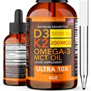 Vitamina D3 K2 Picături lichide 5000 UI (4oz) Concentraţia maximă Vitamina D, K, MCT Ulei & Omega 3 Bone, Heart, Joint, Muscle Supplement. Formula de absorbție rapidă. 4 în 1 Formula Complexă Non-GMO