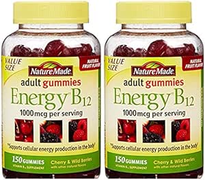 Energie produsă de natură B12 Gume adulte 1000 mcg per Serving 150 Ct (Pachet de 2)