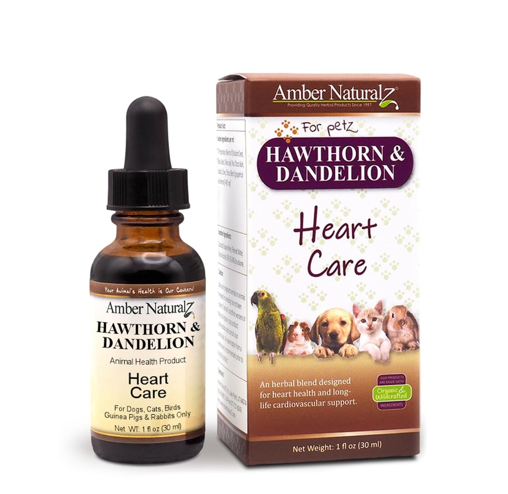 Amber NaturalZ Hawthorn & Dandelion Herbal Supplement for Dogs, Cats, Birds, Rabbits, and Guinea Pigs 