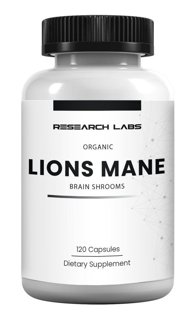 Cercetare Labs Organic Lions Mane Supliment capsule, 120 capsule w/Patent LitropaneTM, Sistem imunitar Booster & Nootropic Brain Support Mushroom Supliment. 10X Extract comparabil cu 18.000 mg