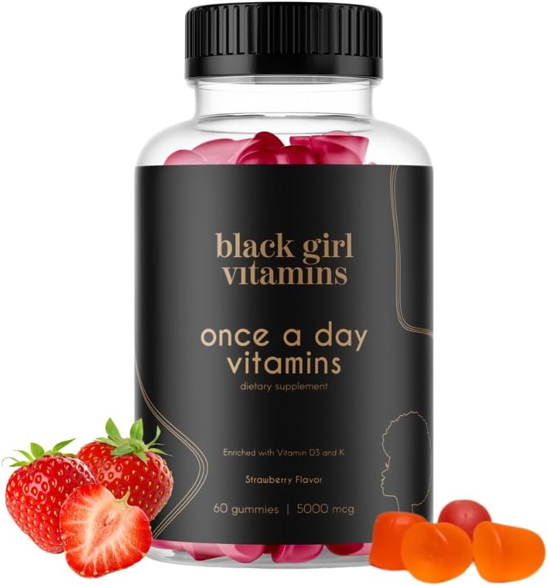 Negru Girl Vitamine o dată pe zi - Femei Multivitamine Gummy - Vitamina A, B, C, E și Zinc. Multivitamine pentru femei, Suport Imun. Vegan, Gluten-Free. Made in The USA (30 Day Supply, Strawberry)
